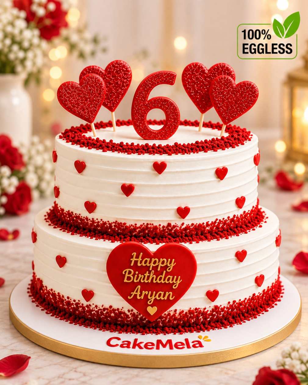 Red Velvet Heart Theme Birthday Cake ❤️ in Ranchi